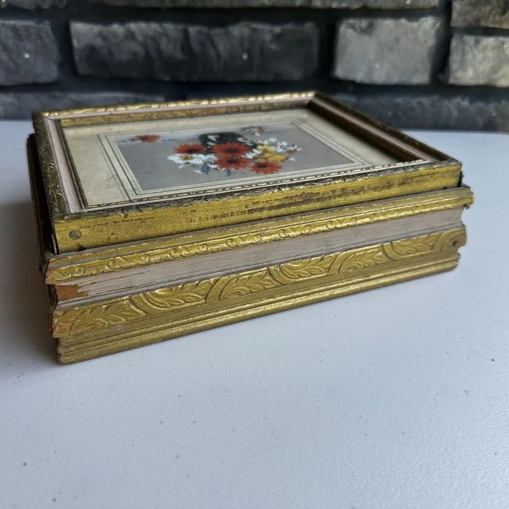 Vintage Wooden Jewelry Trinket Dresser Picture Frame Box Ornate Victorian Rococo